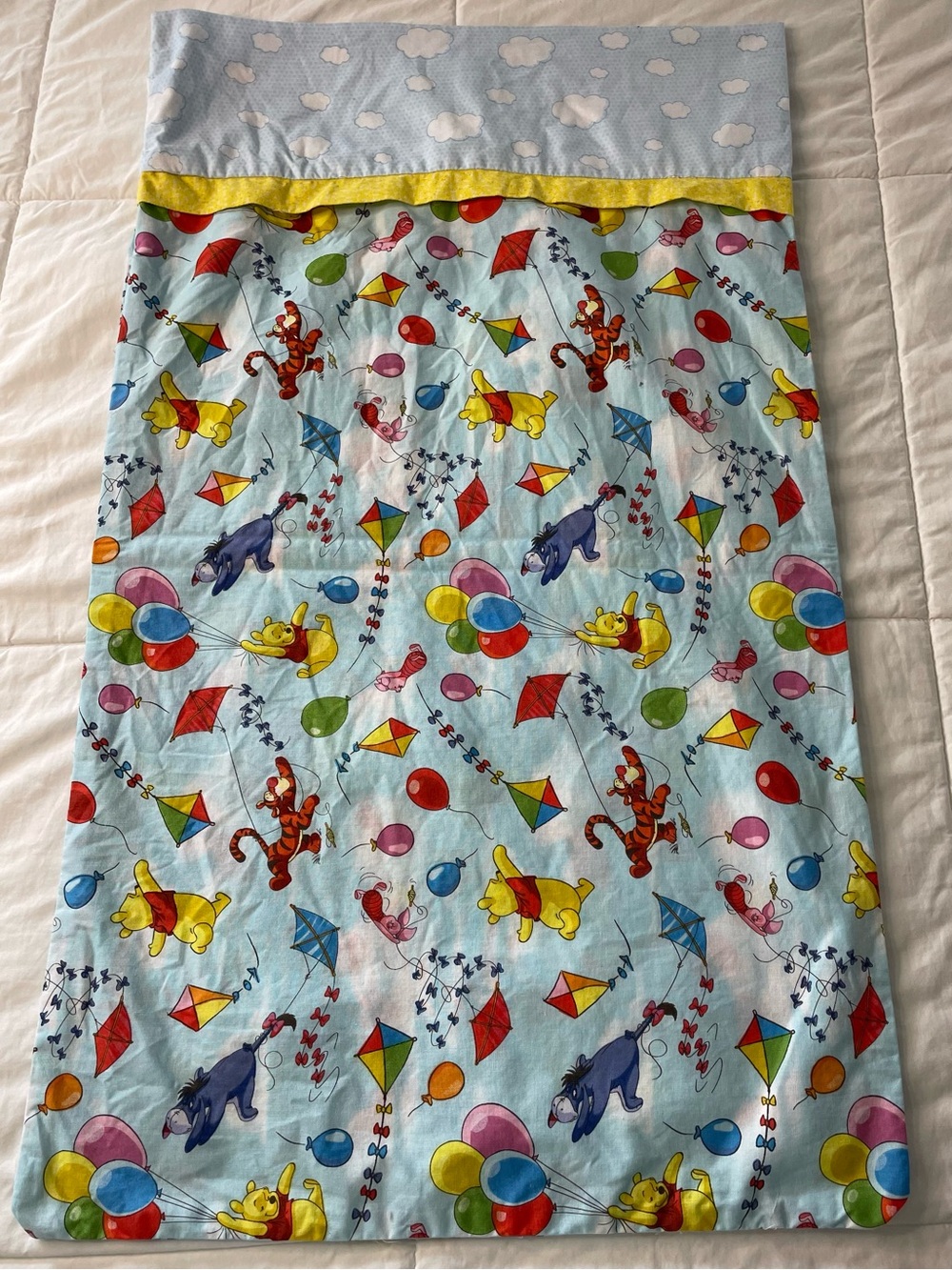 Handmade Upcycled Vintage Winnie the Pooh Kites Balloons Pillowcase Set Standard